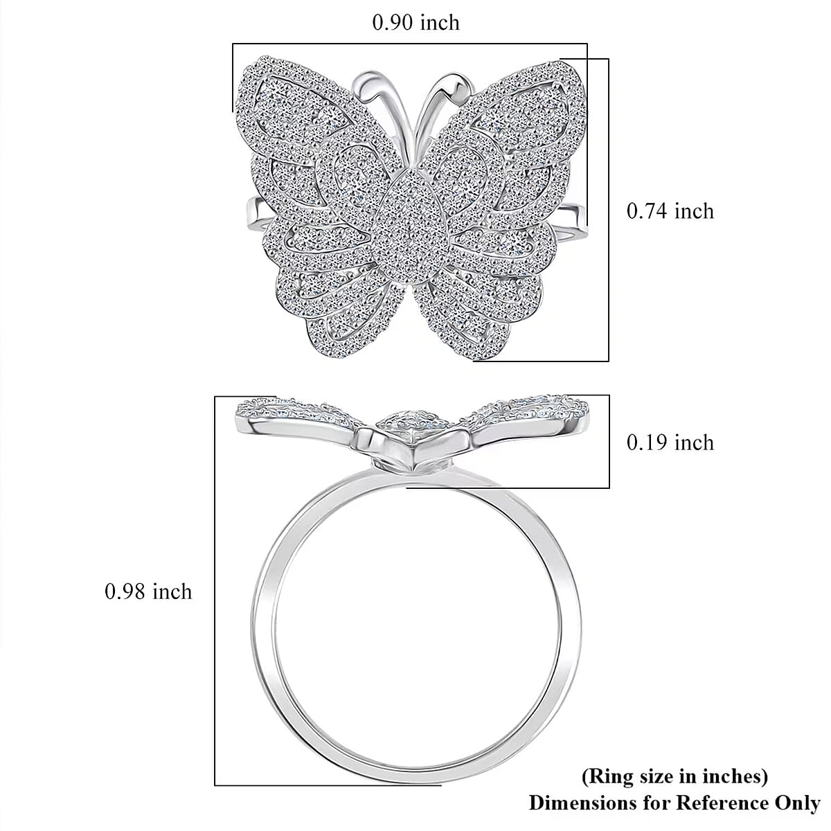 Luxuriant Lab Grown Diamond G-H SI 1.00 ctw Butterfly Ring in Rhodium Over Sterling Silver (Size 9.0)  image number 6