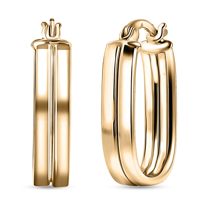 Doorbuster Hoop Twin Line Elegance Earrings in 10K Yellow Gold 1.65 Grams