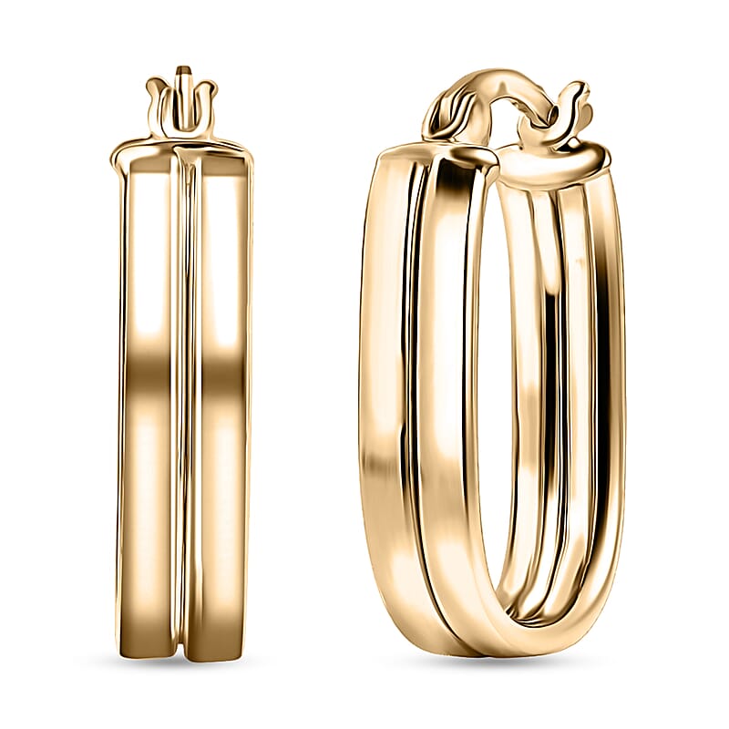 Hoop Twin Line Elegance Earrings in 10K Yellow Gold 1.65 Grams