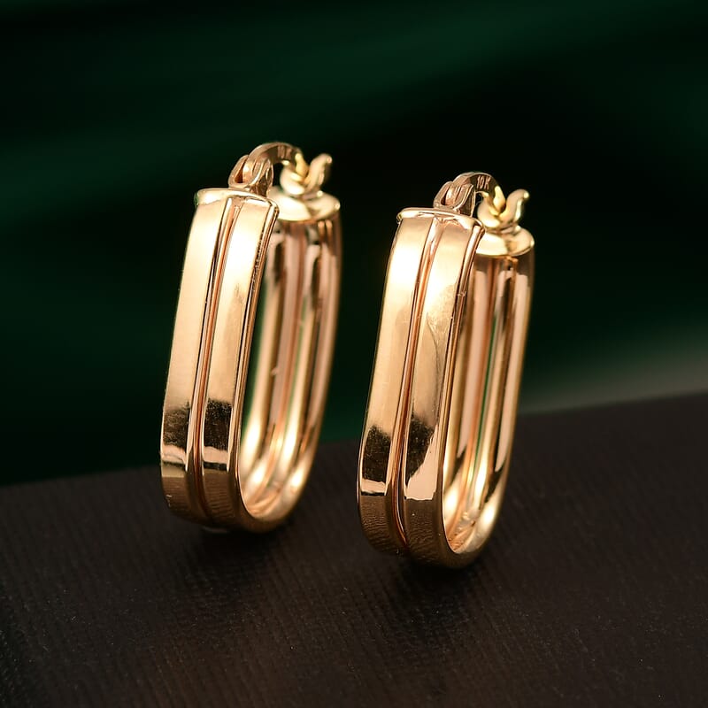 Doorbuster Hoop Twin Line Elegance Earrings in 10K Yellow Gold 1.65 Grams