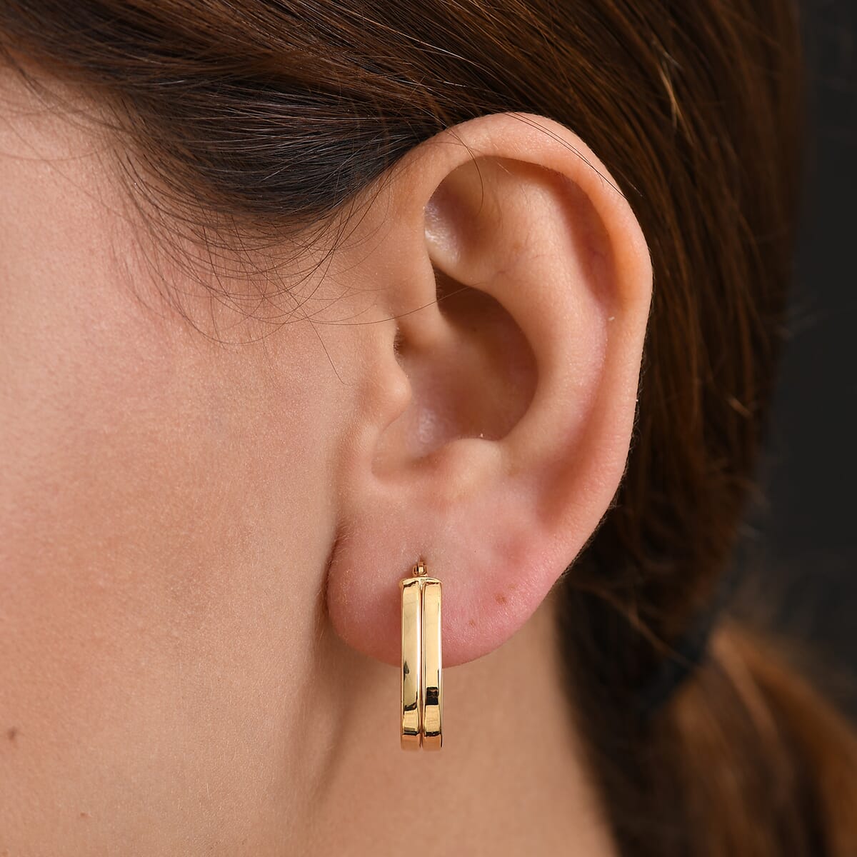 Hoop Twin Line Elegance Earrings in 10K Yellow Gold 1.66 Grams image number 2