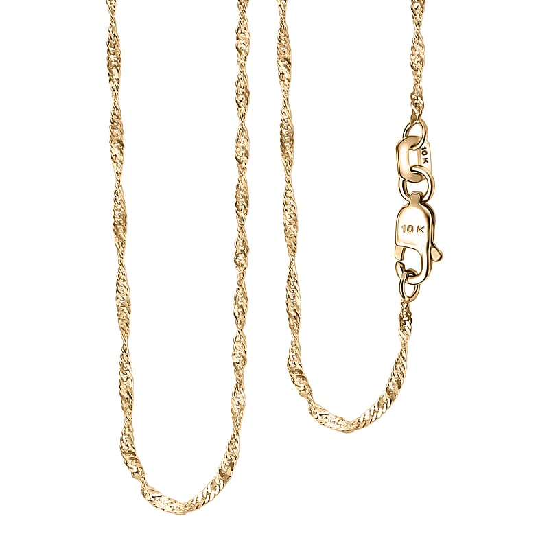 Singapore Link Spiraling Twisting Chain Necklace in 10K Yellow Gold 1.21 Grams 18 Inches