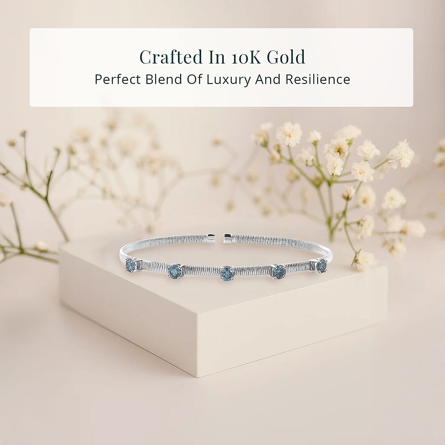 Luxuriant Lab Grown Blue Diamond (IR) (VS) 1.25 ctw Coiled Spring Cuff Bracelet in 10K White Gold (7.25 In)