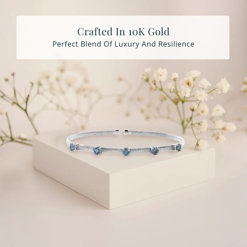 Luxuriant Lab Grown Blue Diamond (IR) (VS) 1.25 ctw Coiled Spring Cuff Bracelet in 10K White Gold (7.25 In)