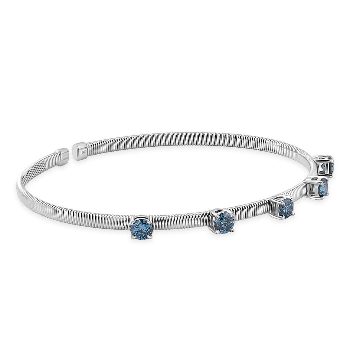 Luxuriant Lab Grown Blue Diamond (IR) (VS) 1.25 ctw Cuff Bracelet in 10K White Gold (7.25 In) image number 3