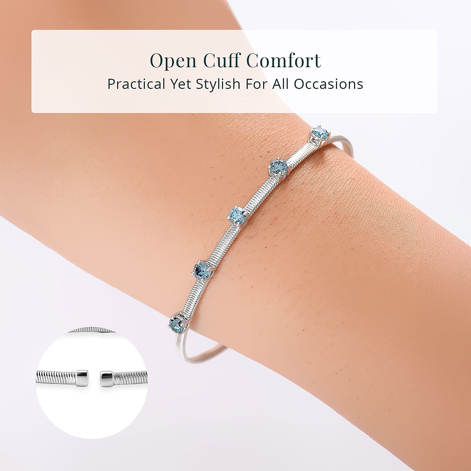 Luxuriant Lab Grown Blue Diamond (IR) (VS) 1.25 ctw Coiled Spring Cuff Bracelet in 10K White Gold (7.25 In)