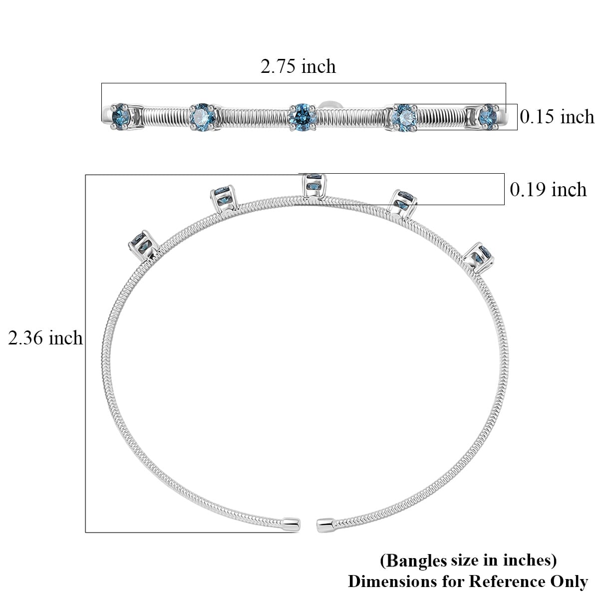Luxuriant Lab Grown Blue Diamond (IR) (VS) 1.25 ctw Cuff Bracelet in 10K White Gold (7.25 In) image number 5