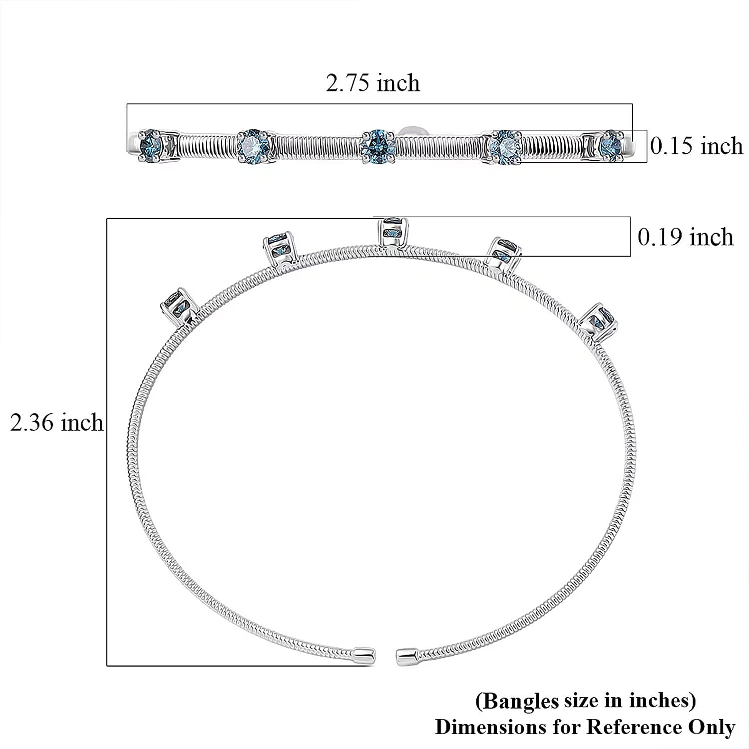 Luxuriant Lab Grown Blue Diamond (IR) (VS) 1.25 ctw Coiled Spring Cuff Bracelet in 10K White Gold (7.25 In)