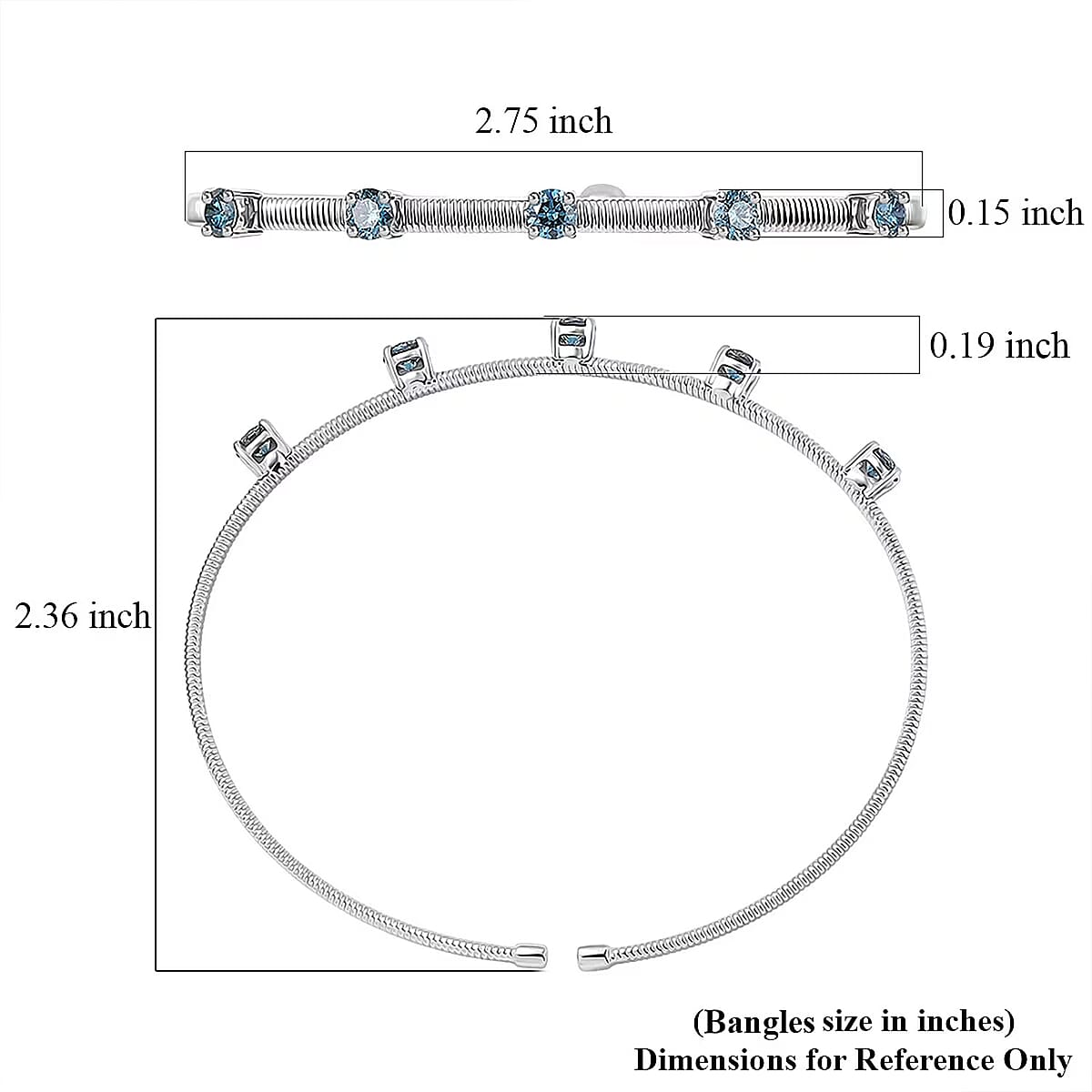 Luxuriant Lab Grown Blue Diamond (IR) (VS) 1.25 ctw Coiled Spring Cuff Bracelet in 10K White Gold (7.25 In) image number 6
