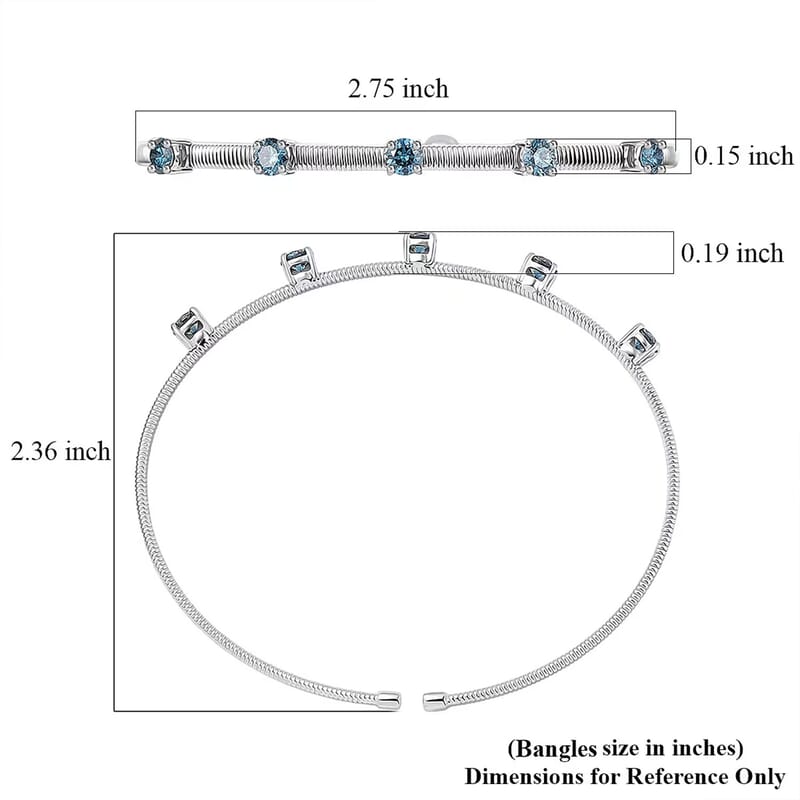 Luxuriant Lab Grown Blue Diamond (IR) (VS) 1.25 ctw Coiled Spring Cuff Bracelet in 10K White Gold (7.25 In)