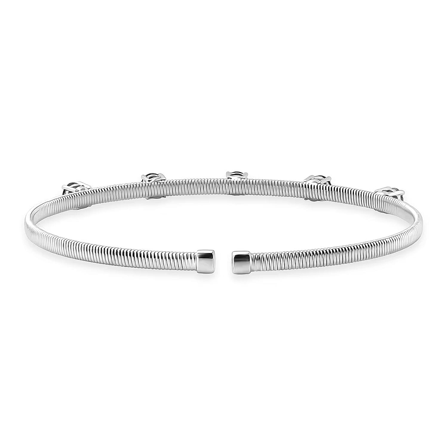 Luxuriant Lab Grown Blue Diamond (IR) (VS) 1.25 ctw Coiled Spring Cuff Bracelet in 10K White Gold (7.25 In)
