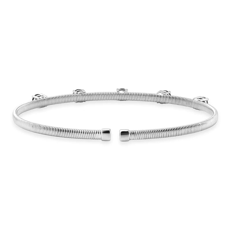 Luxuriant Lab Grown Blue Diamond (IR) (VS) 1.25 ctw Coiled Spring Cuff Bracelet in 10K White Gold (7.25 In)