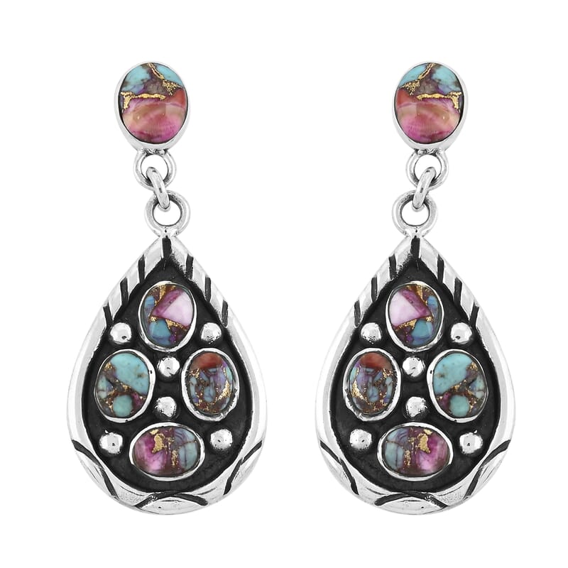 Santa Fe Style Multi Gemstone Earrings in Sterling Silver 3.75 ctw