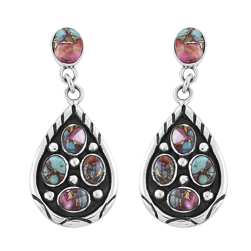 Santa Fe Style Multi Gemstone Earrings in Sterling Silver 3.75 ctw