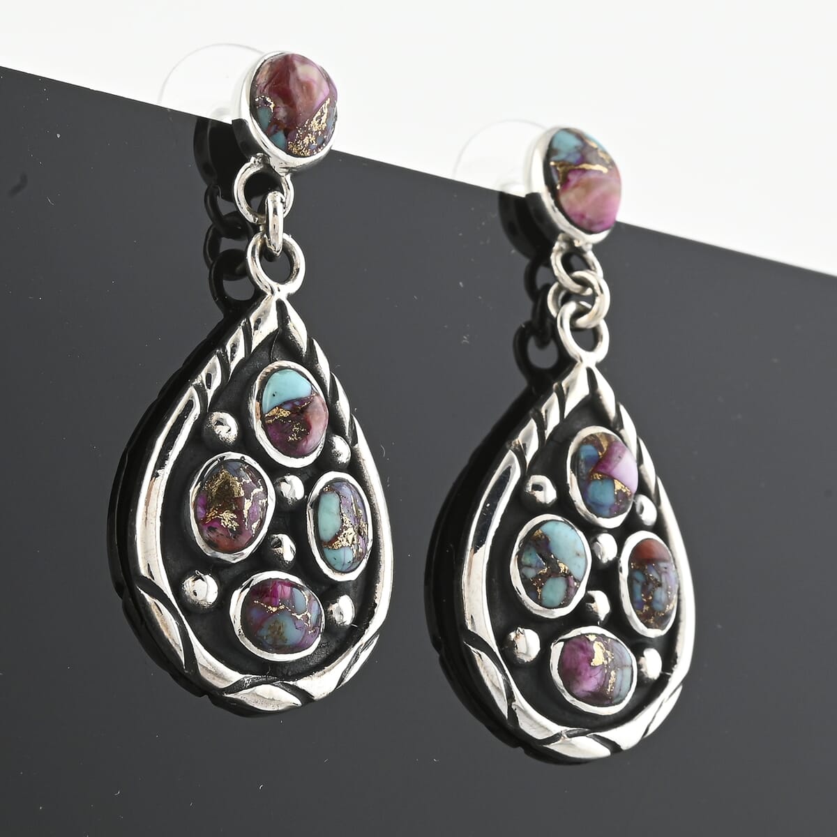 Santa Fe Style Multi Gemstone Earrings in Sterling Silver 3.75 ctw image number 1
