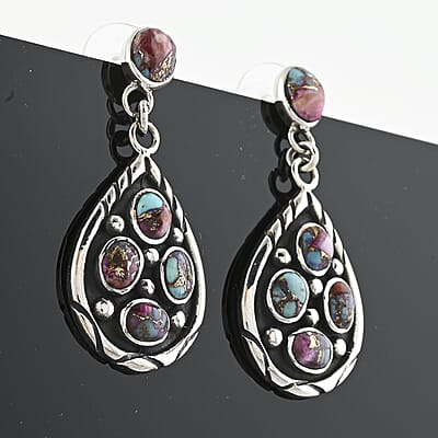 Santa Fe Style Multi Gemstone Earrings in Sterling Silver 3.75 ctw