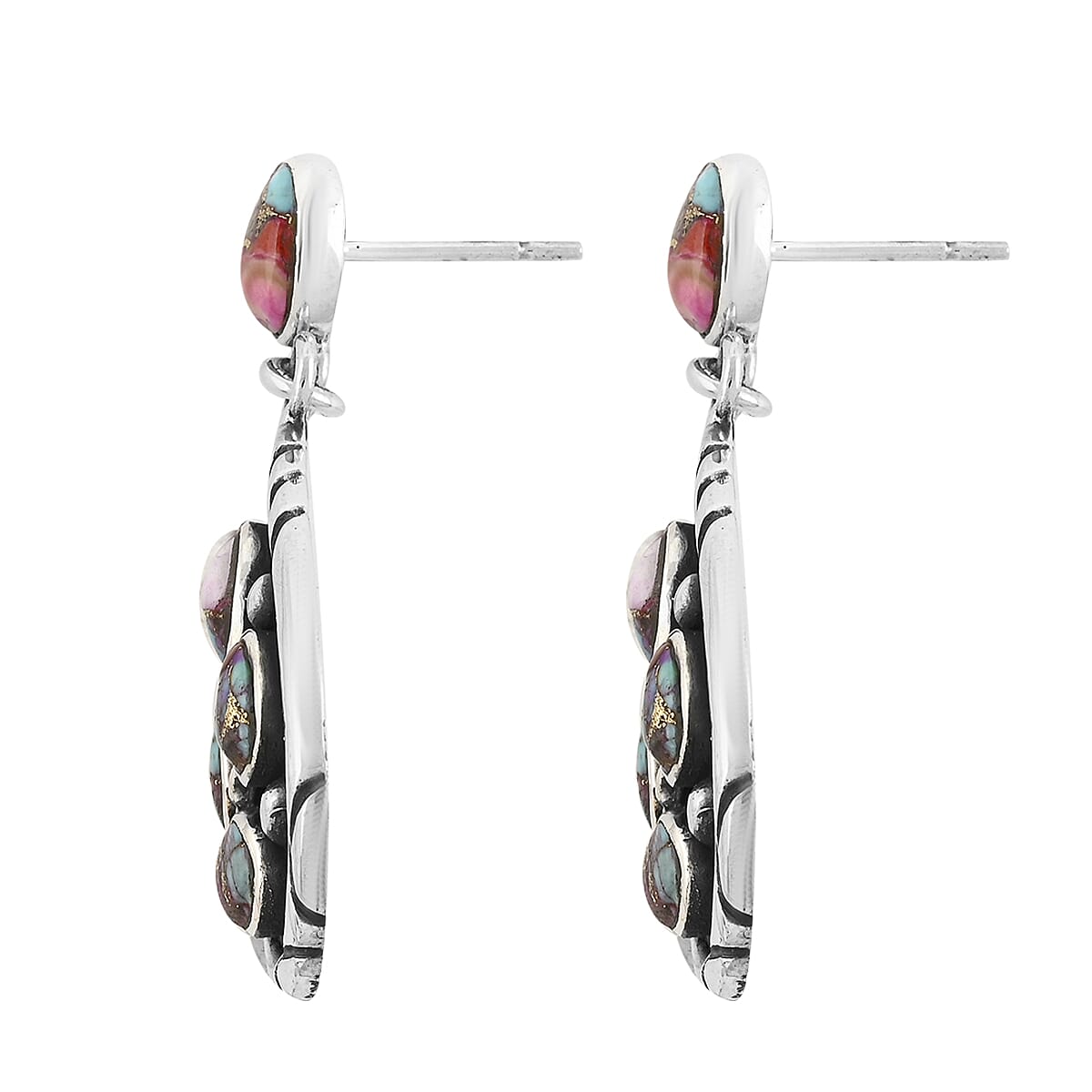 Santa Fe Style Multi Gemstone Earrings in Sterling Silver 3.75 ctw