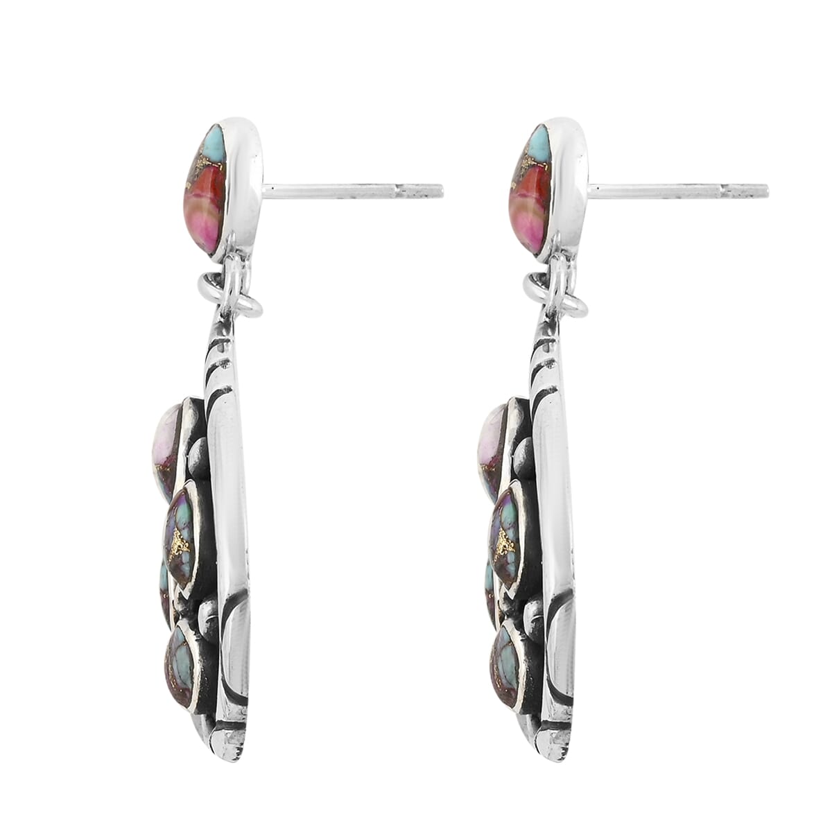 Santa Fe Style Multi Gemstone Earrings in Sterling Silver 3.75 ctw image number 3