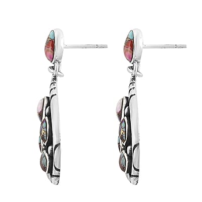 Santa Fe Style Multi Gemstone Earrings in Sterling Silver 3.75 ctw