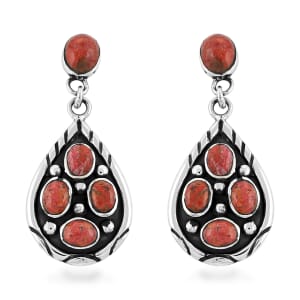 Santa Fe Style Enhanced Red Coral Earrings in Sterling Silver 3.75 ctw