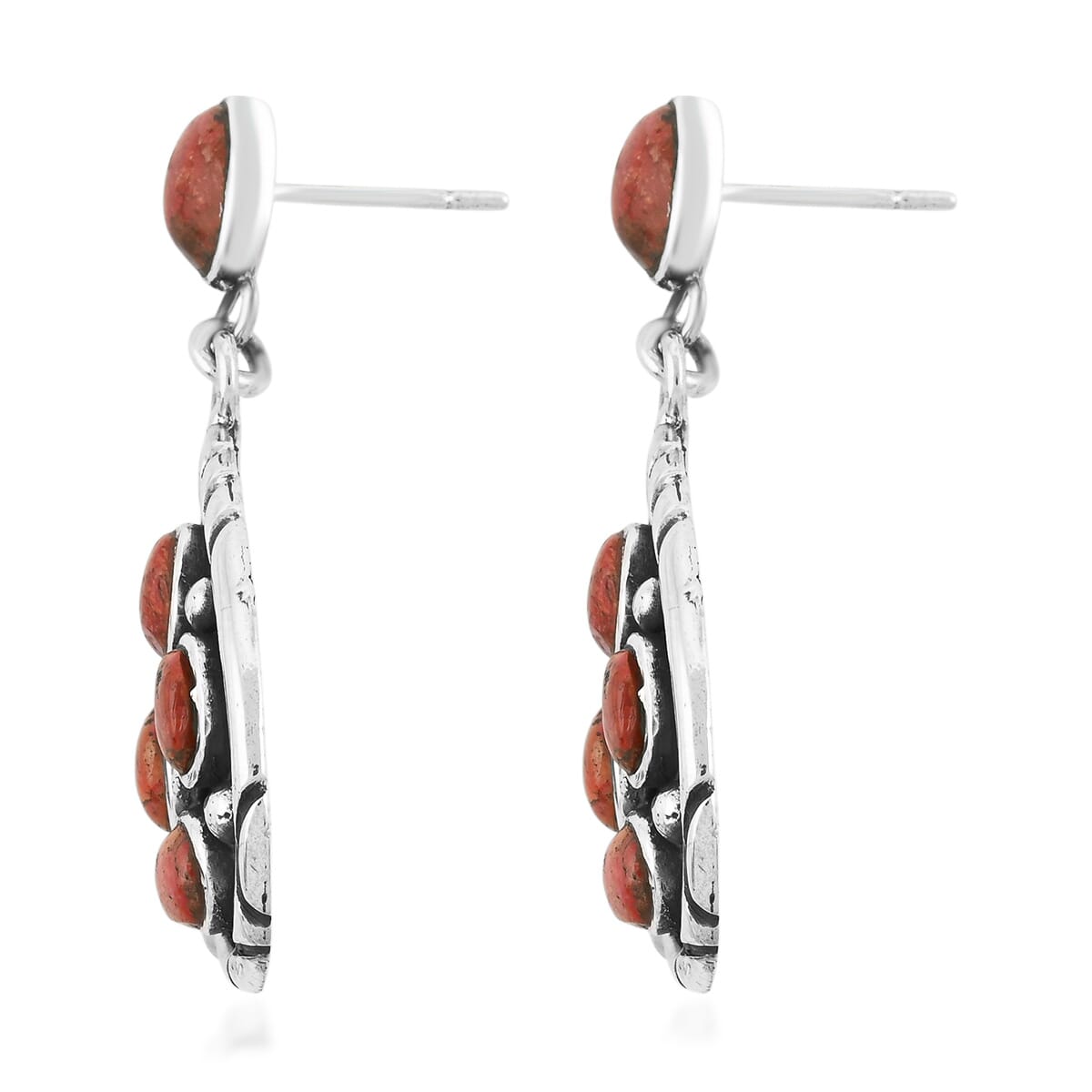 Santa Fe Style Enhanced Red Coral Earrings in Sterling Silver 3.75 ctw image number 3
