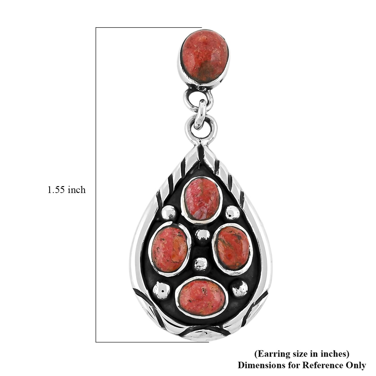 Santa Fe Style Enhanced Red Coral Earrings in Sterling Silver 3.75 ctw image number 4