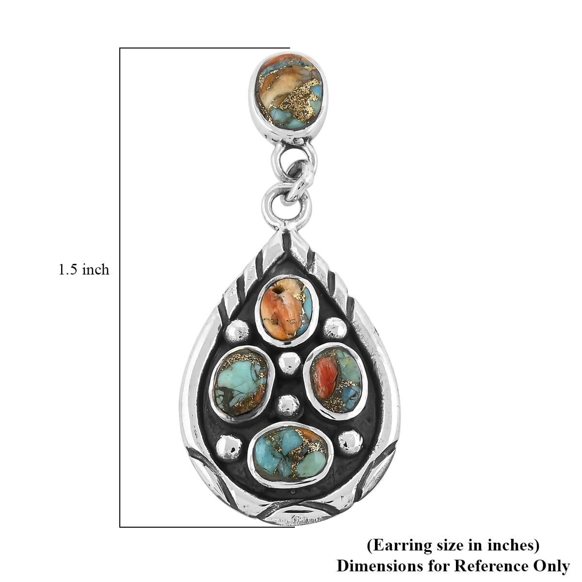 Santa Fe Style Spiny Turquoise Earrings in Sterling Silver 3.75 Carat Total Weight image number 4