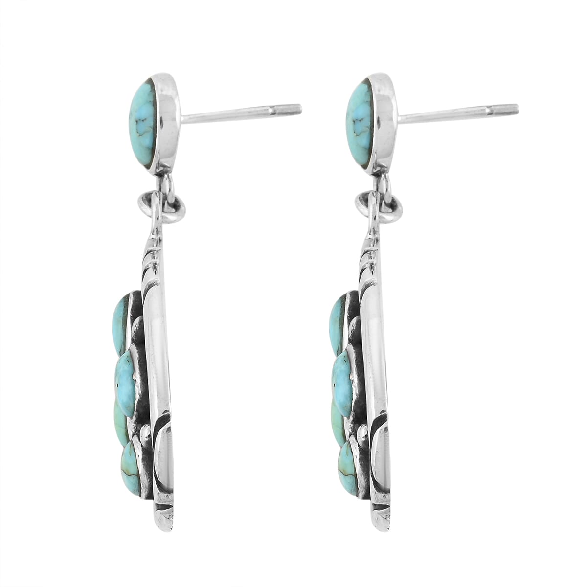 Santa Fe Style Kingman Turquoise Earrings in Sterling Silver 3.75 ctw image number 3