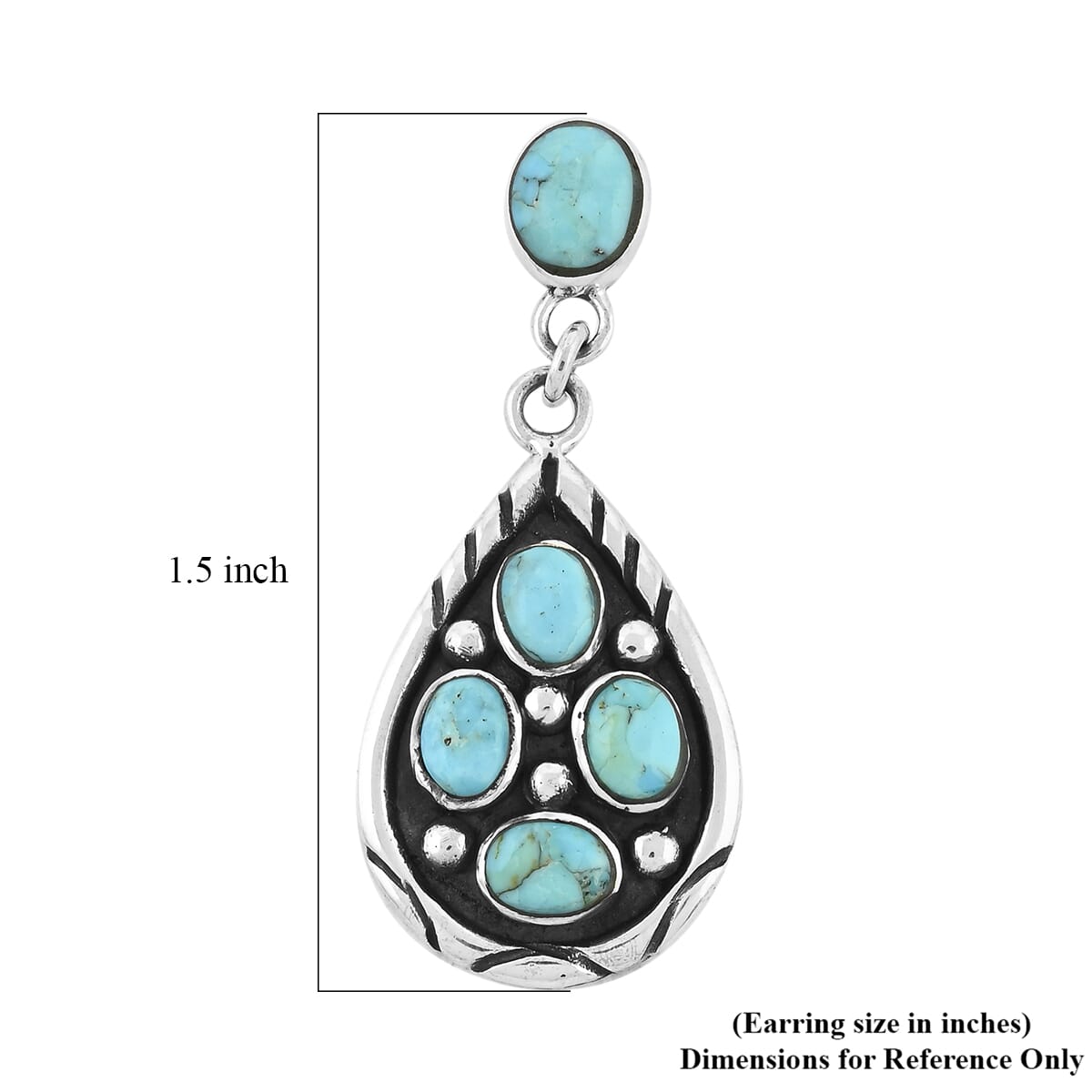 Santa Fe Style Kingman Turquoise Earrings in Sterling Silver 3.75 ctw image number 4