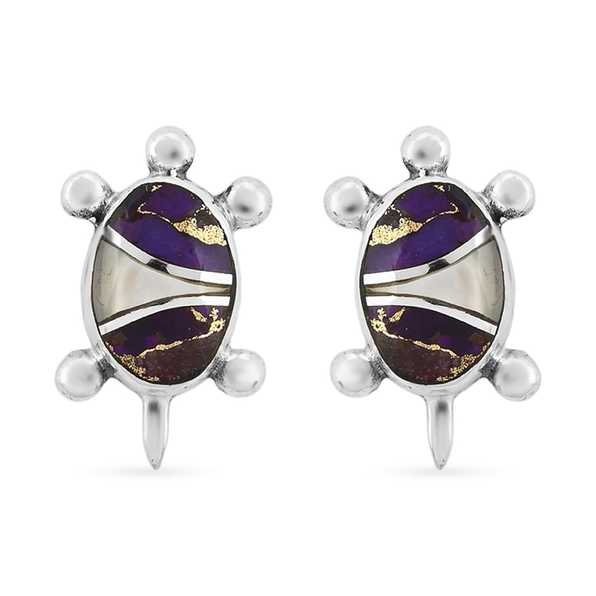 Santa Fe Style Mojave Purple Turquoise 2.00 ctw and Mother Of Pearl Earrings in Sterling Silver image number 0