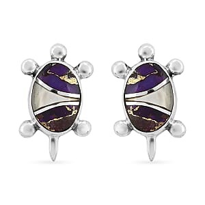 Santa Fe Style Mojave Purple Turquoise 2.00 ctw and Mother Of Pearl Earrings in Sterling Silver