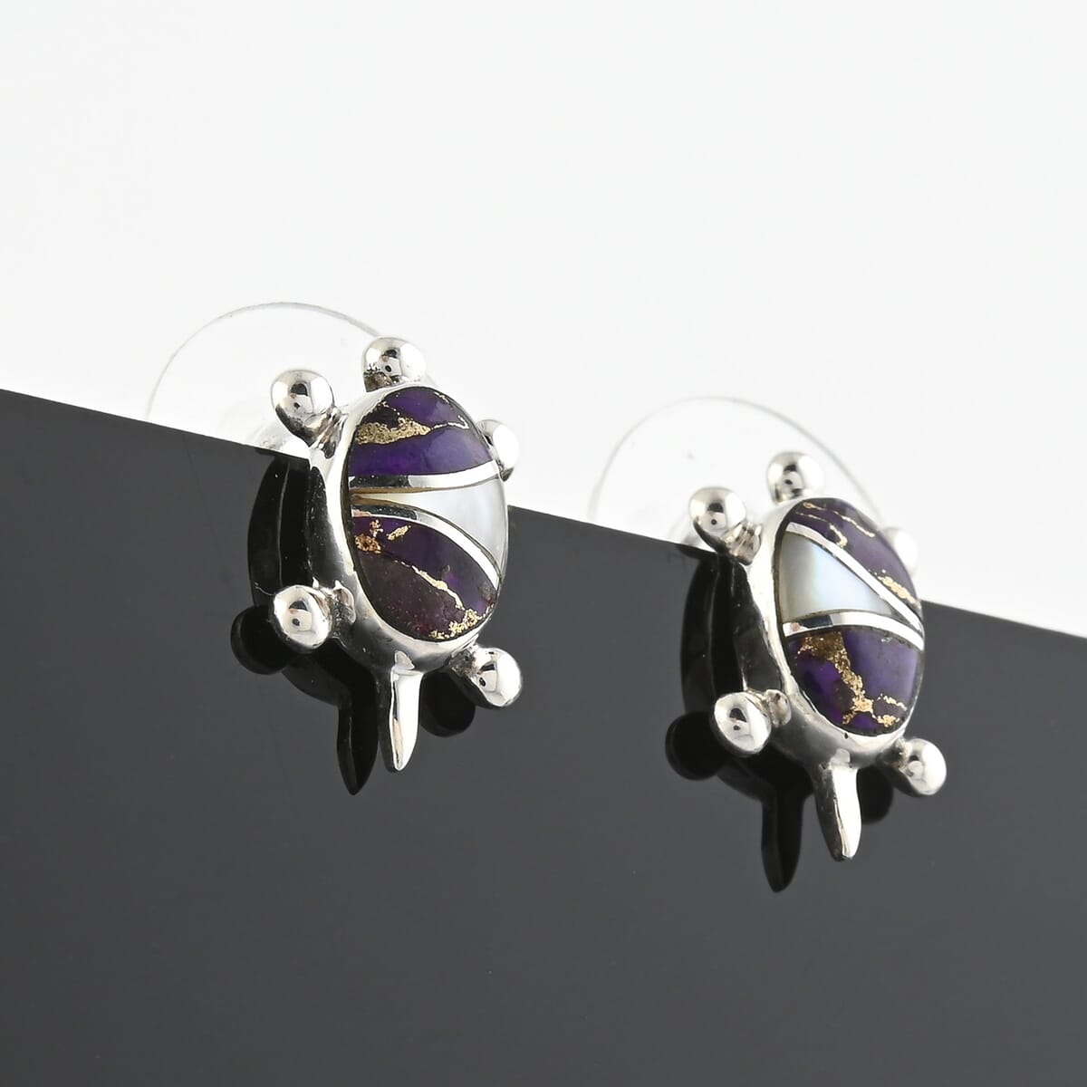 Santa Fe Style Mojave Purple Turquoise 2.00 ctw and Mother Of Pearl Earrings in Sterling Silver image number 1