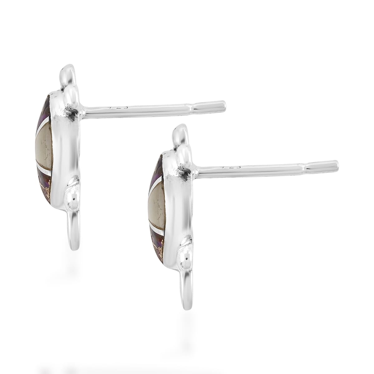 Santa Fe Style Mojave Purple Turquoise 2.00 ctw and Mother Of Pearl Earrings in Sterling Silver image number 3