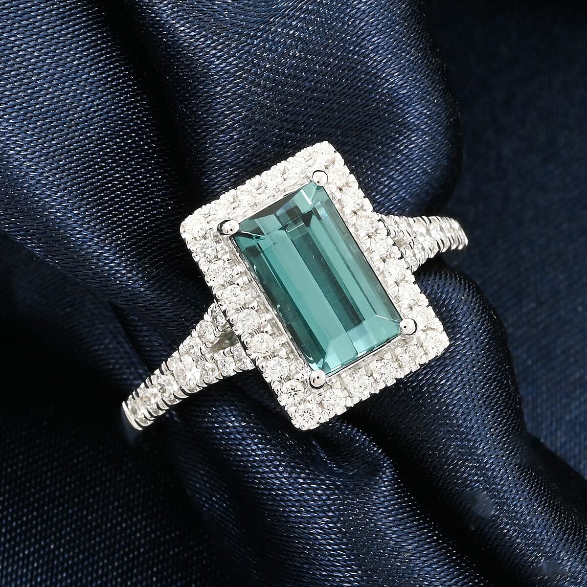 Certified & Appraised Rhapsody AAAA Lagoon Tourmaline and E-F VS Diamond 2.30 ctw Ring in 950 Platinum (Size 10.0) 6.40 Grams image number 1