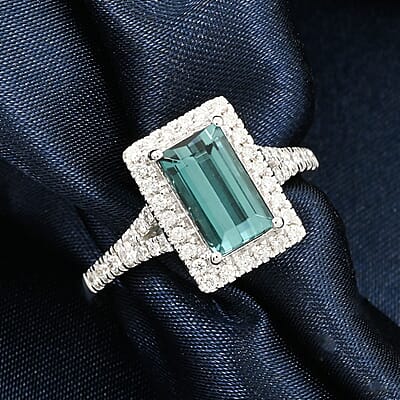 Certified & Appraised Rhapsody AAAA Lagoon Tourmaline and E-F VS Diamond 2.30 ctw Ring in 950 Platinum (Size 10.0) 6.40 Grams