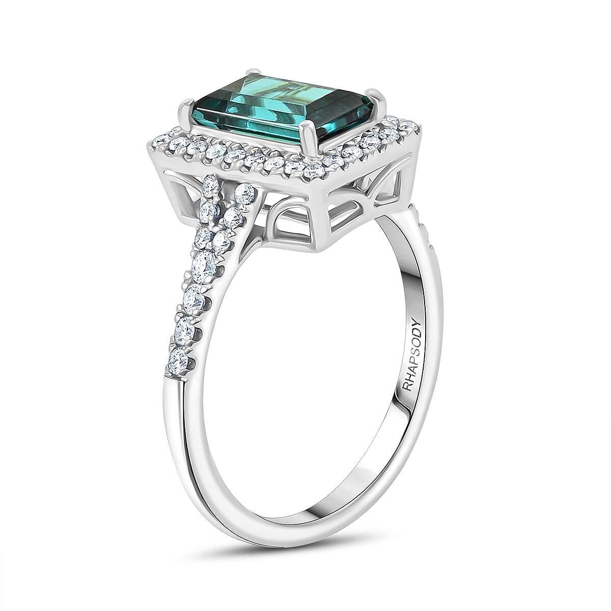 Certified & Appraised Rhapsody AAAA Lagoon Tourmaline and E-F VS Diamond 2.30 ctw Ring in 950 Platinum (Size 10.0) 6.40 Grams image number 3