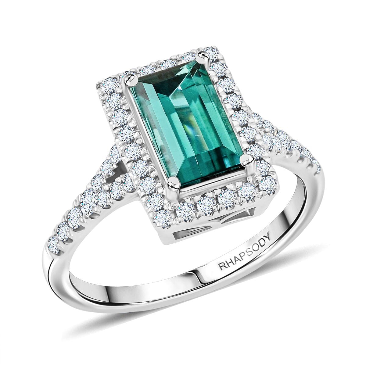 Certified & Appraised Rhapsody AAAA Lagoon Tourmaline and E-F VS Diamond 2.30 ctw Ring in 950 Platinum (Size 7.0) 6.40 Grams image number 0