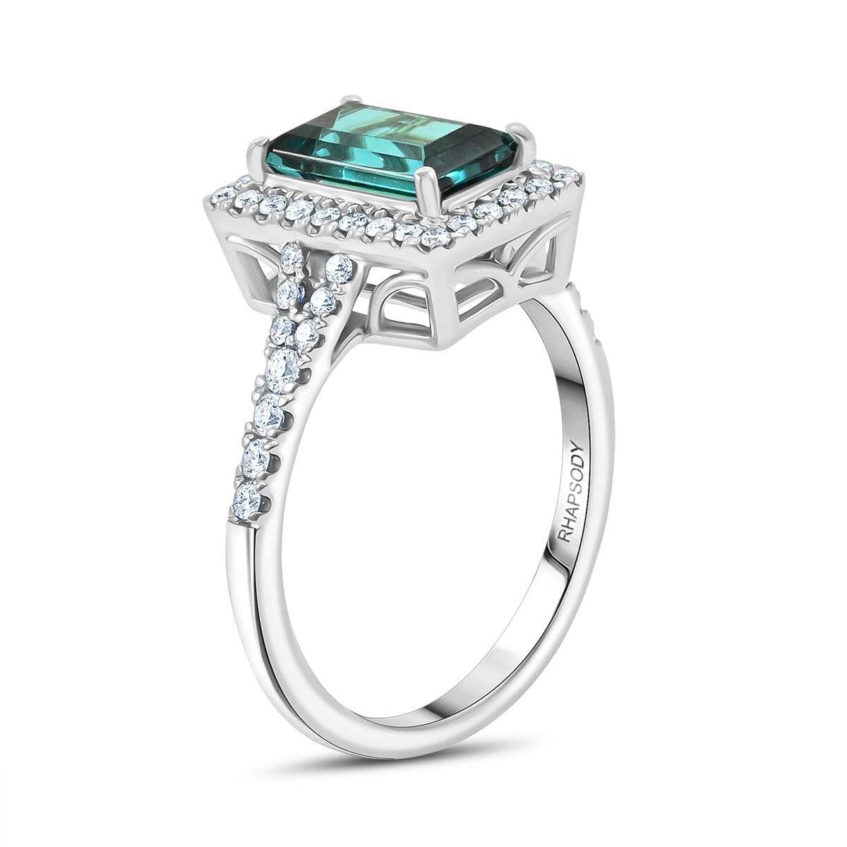 Certified & Appraised Rhapsody AAAA Lagoon Tourmaline and E-F VS Diamond 2.30 ctw Ring in 950 Platinum (Size 7.0) 6.40 Grams image number 3