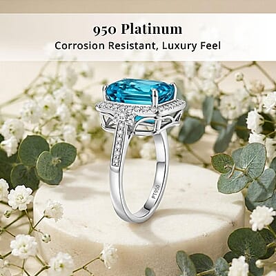 Certified & Appraised Rhapsody AAAA Pirineu Lagoon Tourmaline and Diamond E-F VS 10.10 ctw Ring in 950 Platinum (Size  5.0)  9.25 Grams