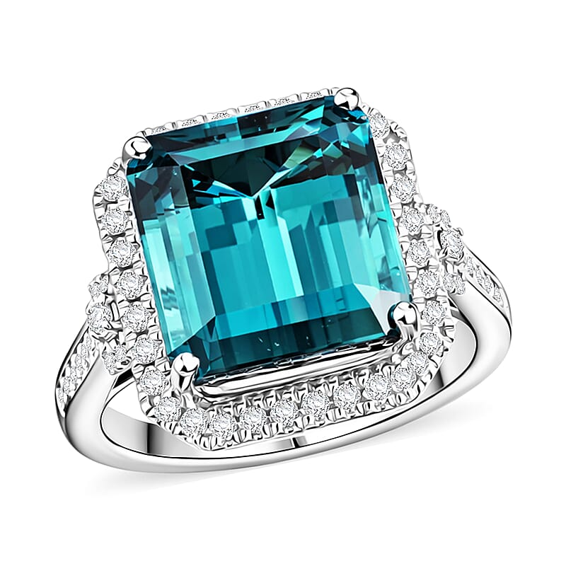 Certified & Appraised Rhapsody AAAA Pirineu Lagoon Tourmaline and Diamond E-F VS 10.10 ctw Ring in 950 Platinum (Size  7.0)  9.25 Grams