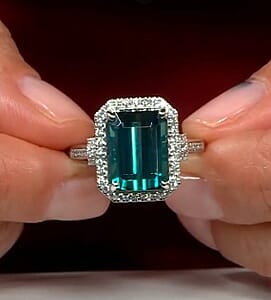 Certified & Appraised Rhapsody AAAA Pirineu Lagoon Tourmaline and E-F VS Diamond 10.10 ctw Ring in 950 Platinum (Size 7.0) 9.25 Grams