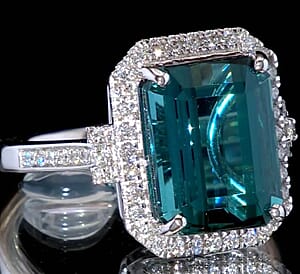 Certified & Appraised Rhapsody AAAA Pirineu Lagoon Tourmaline and E-F VS Diamond 10.10 ctw Ring in 950 Platinum (Size 7.0) 9.25 Grams