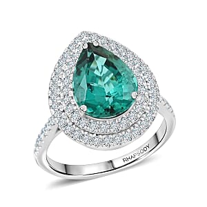 Certified & Appraised Rhapsody AAAA Pirineu Lagoon Tourmaline and E-F VS Diamond 4.35 ctw Ring in 950 Platinum (Size 7.0) 7.60 Grams