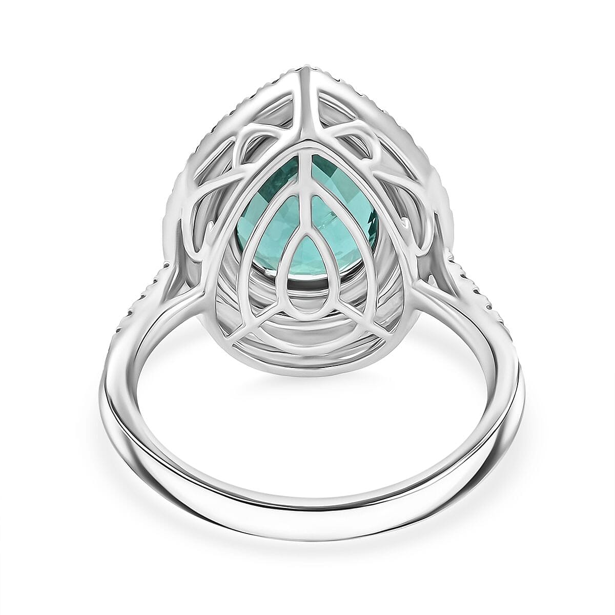 Certified & Appraised Rhapsody AAAA Pirineu Lagoon Tourmaline and E-F VS Diamond 4.35 ctw Ring in 950 Platinum (Size 7.0) 7.60 Grams image number 4