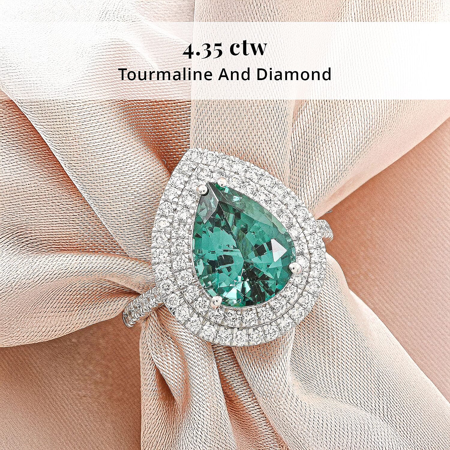 Certified and Appraised Rhapsody AAAA Pirineu Lagoon  Tourmaline, Diamond Ring in 950 Platinum 4.35 ctw (Size 7.5)