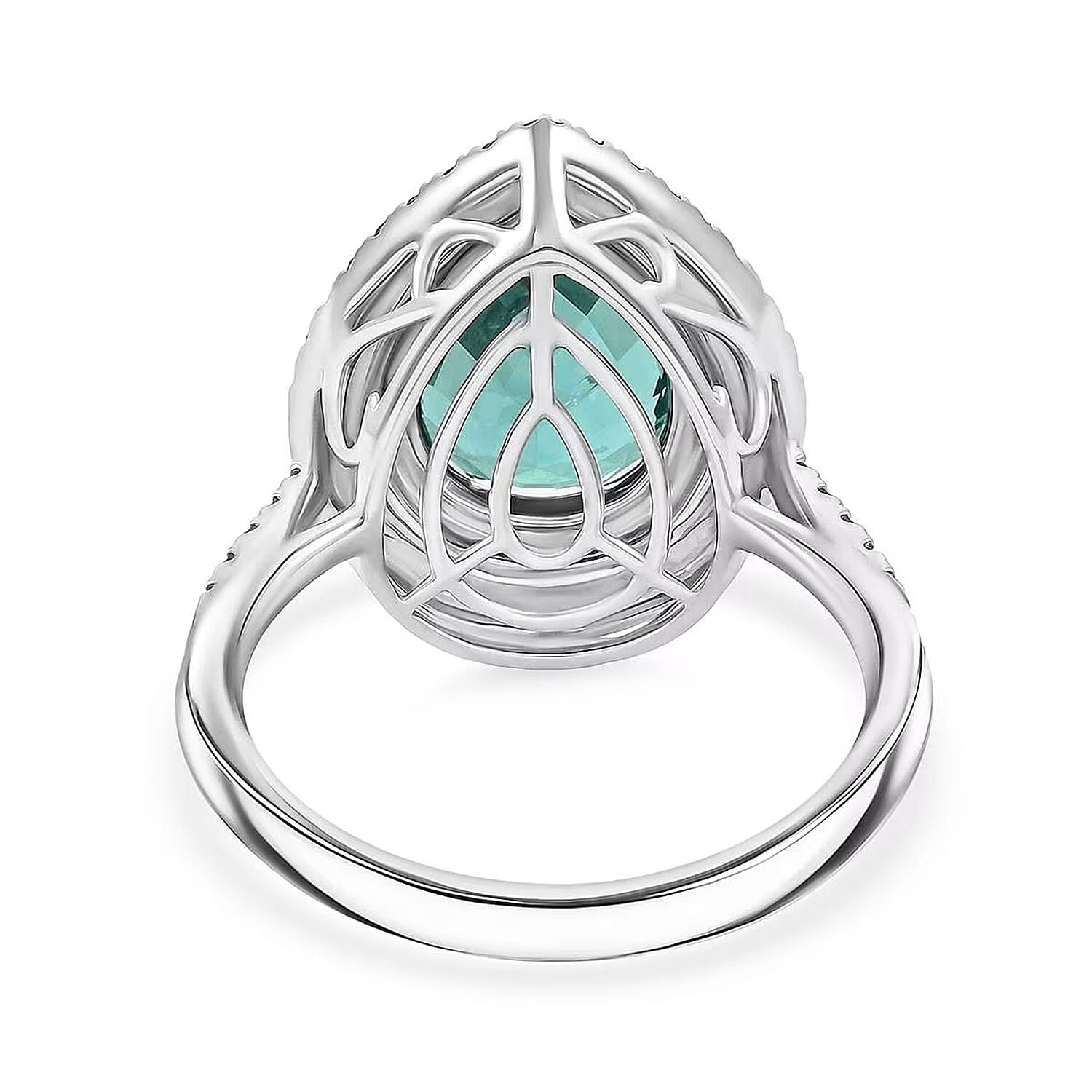 Certified and Appraised Rhapsody AAAA Pirineu Lagoon  Tourmaline, Diamond Ring in 950 Platinum 4.35 ctw (Size 7.5)