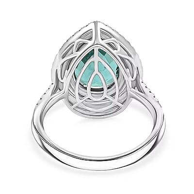 Certified and Appraised Rhapsody AAAA Pirineu Lagoon  Tourmaline, Diamond Ring in 950 Platinum 4.35 ctw (Size 7.5)
