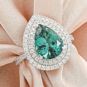 Certified and Appraised Rhapsody AAAA Pirineu Lagoon Tourmaline, Diamond Ring in 950 Platinum 4.35 ctw (Size 8.0)