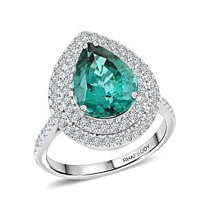 Certified Rhapsody AAAA Pirineu Lagoon  Tourmaline, Diamond Ring in 950 Platinum 4.35 ctw (Size 8.5)