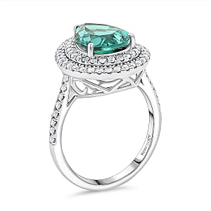 Certified Rhapsody AAAA Pirineu Lagoon  Tourmaline, Diamond Ring in 950 Platinum 4.35 ctw (Size 8.5)